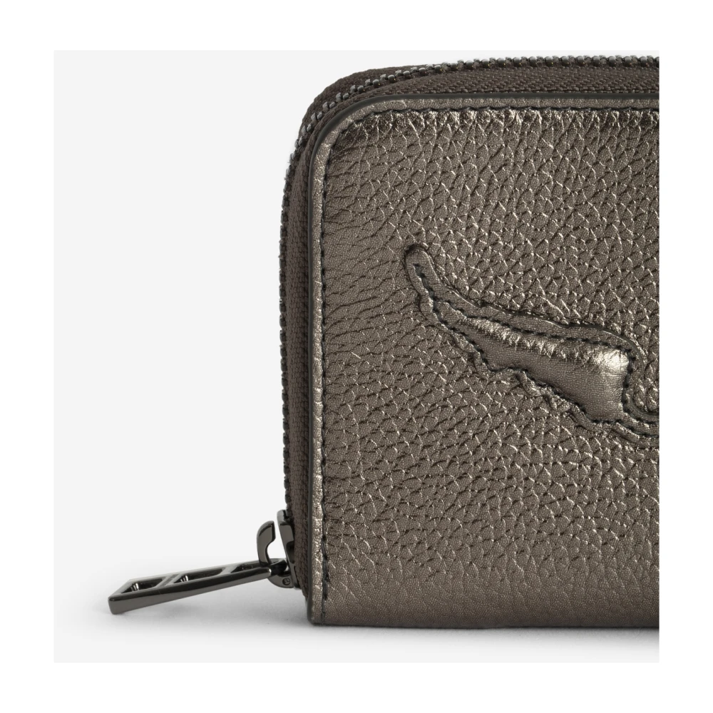 Zadig & Voltaire Grijze Metallic Leren Mini Portemonnee Gray Dames