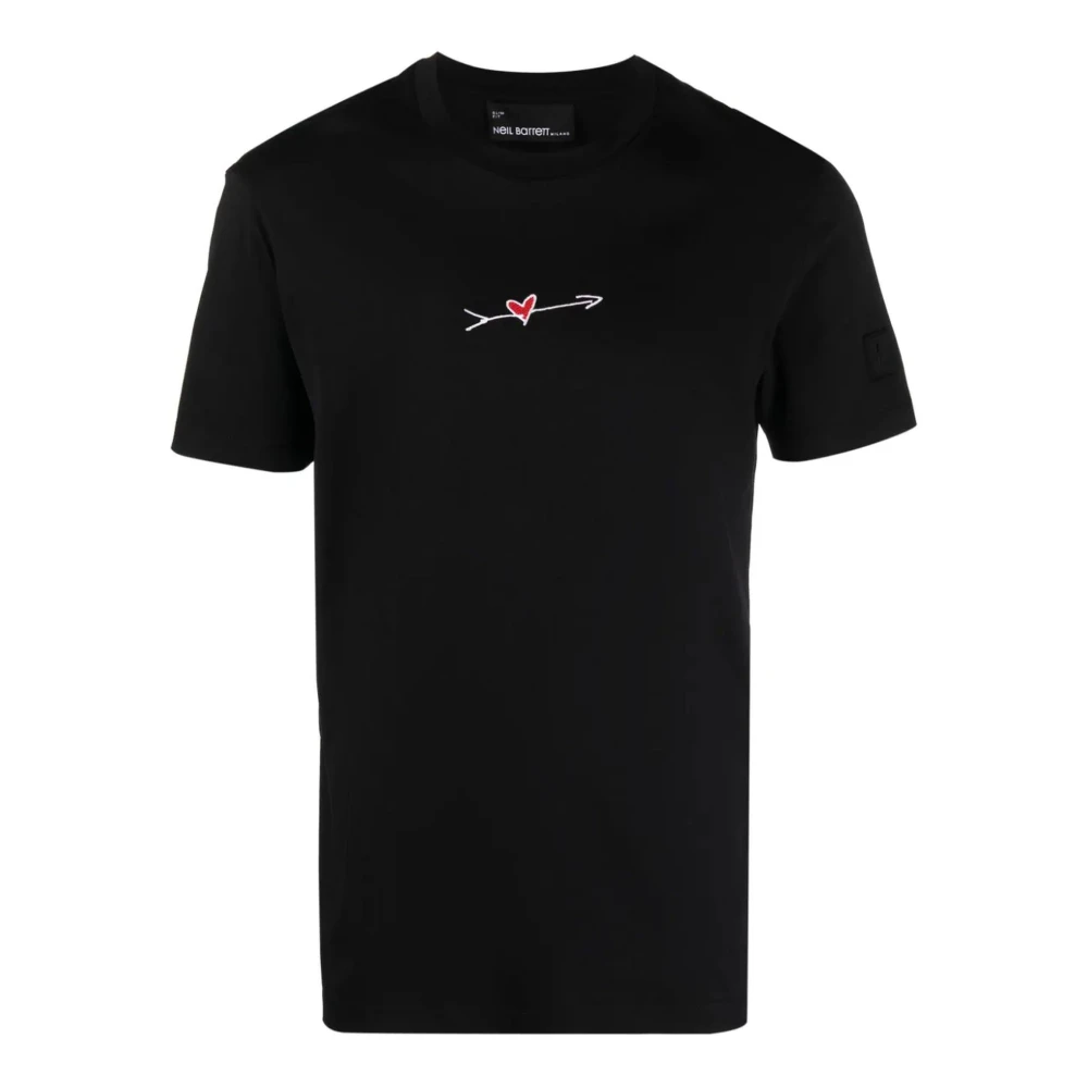 Neil Barrett Zwarte katoenen T-shirt met hart borduursel Black Heren
