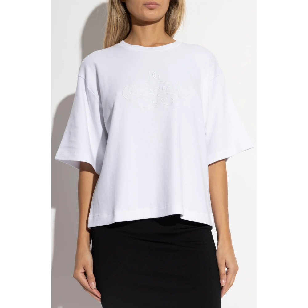 Dolce & Gabbana T-shirt met geborduurd logo White Dames