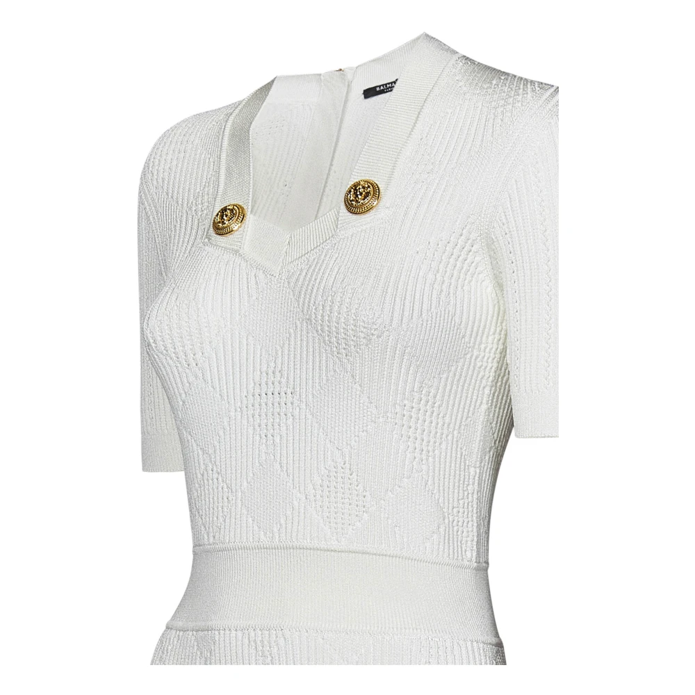 Balmain Witte Lange Jurk met Gouden Knopen White Dames
