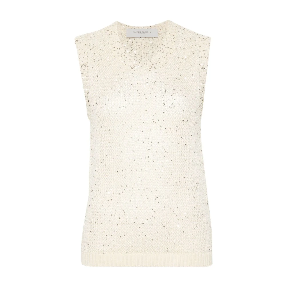 Golden Goose Gele Paillet Sweater Mouwloos Crew Neck Beige Dames