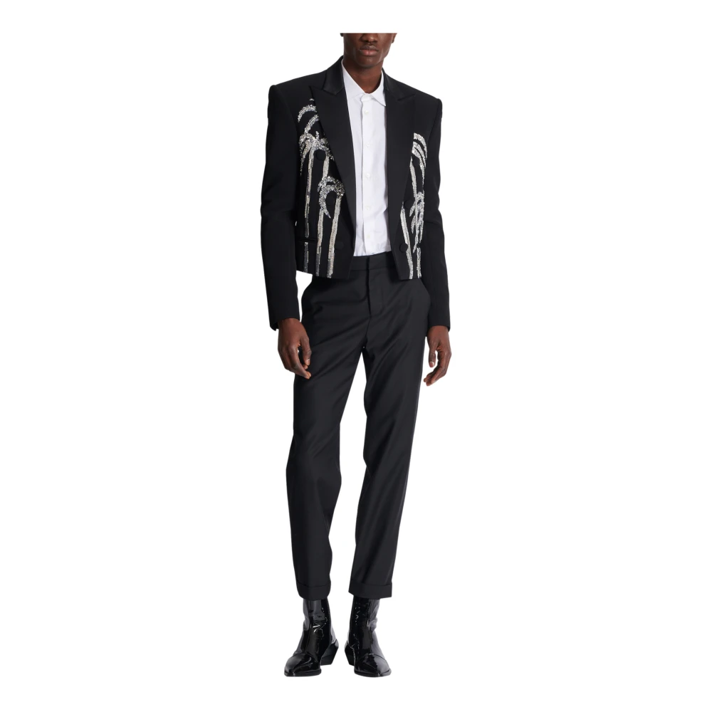 Balmain Geknipte crepe-jas met palmboom borduurwerk Black Heren