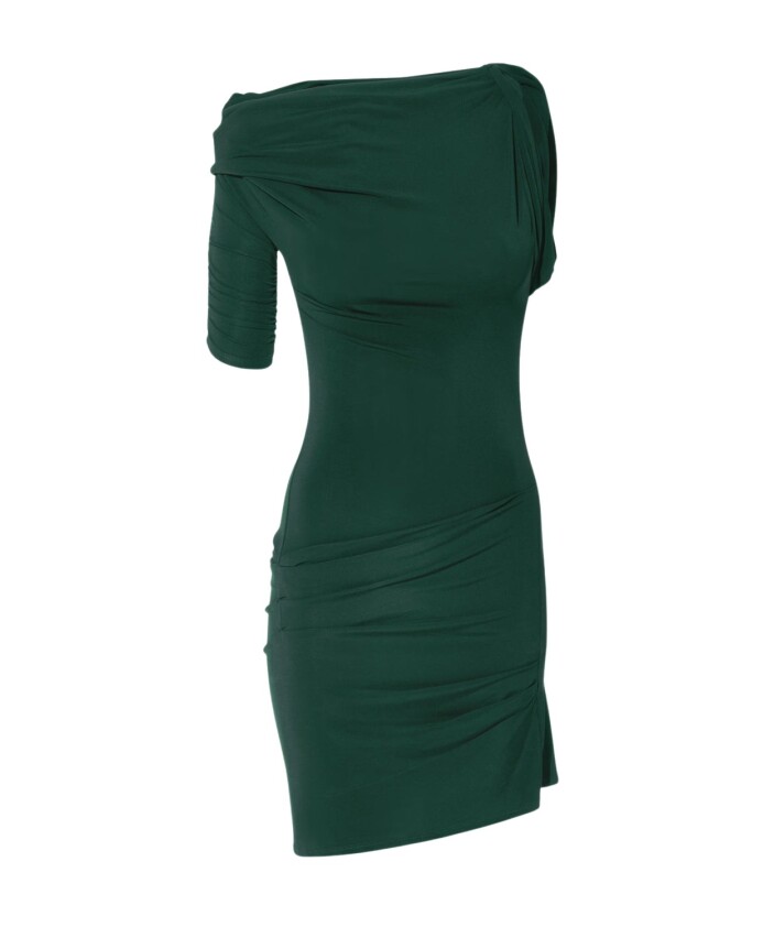 robe-mini-drapee-vert-fonce