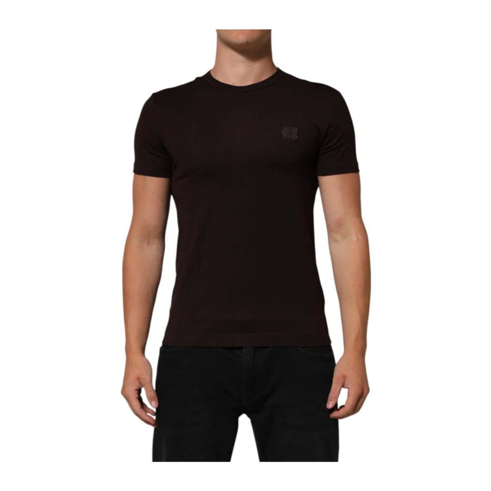 Dolce & Gabbana Brown Logo Plaque Cotton Crew Neck T-Shirt - Male - T-Shirts - Brown - Xs - Tops - Image 3