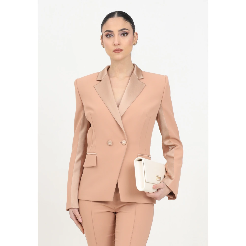Elisabetta Franchi Dubbelborstig Naakt Jas Elegante Stijl Pink Dames