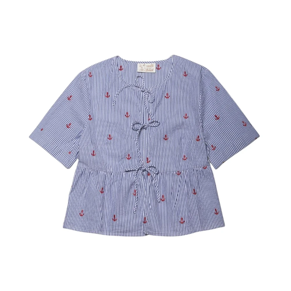 Mc2 Saint Barth Multicolor Blouses, Female, M, Anchor Embroidered Striped Blouse