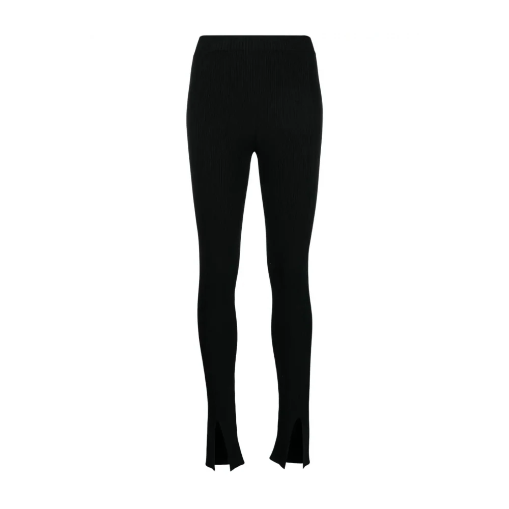 Aeron Black Ribbed Leggings With Front Slit - Female - Leggings - L - Trousers