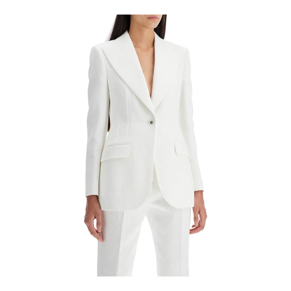 Dolce & Gabbana Elegante Brokaatjas met Peak Revers White Dames