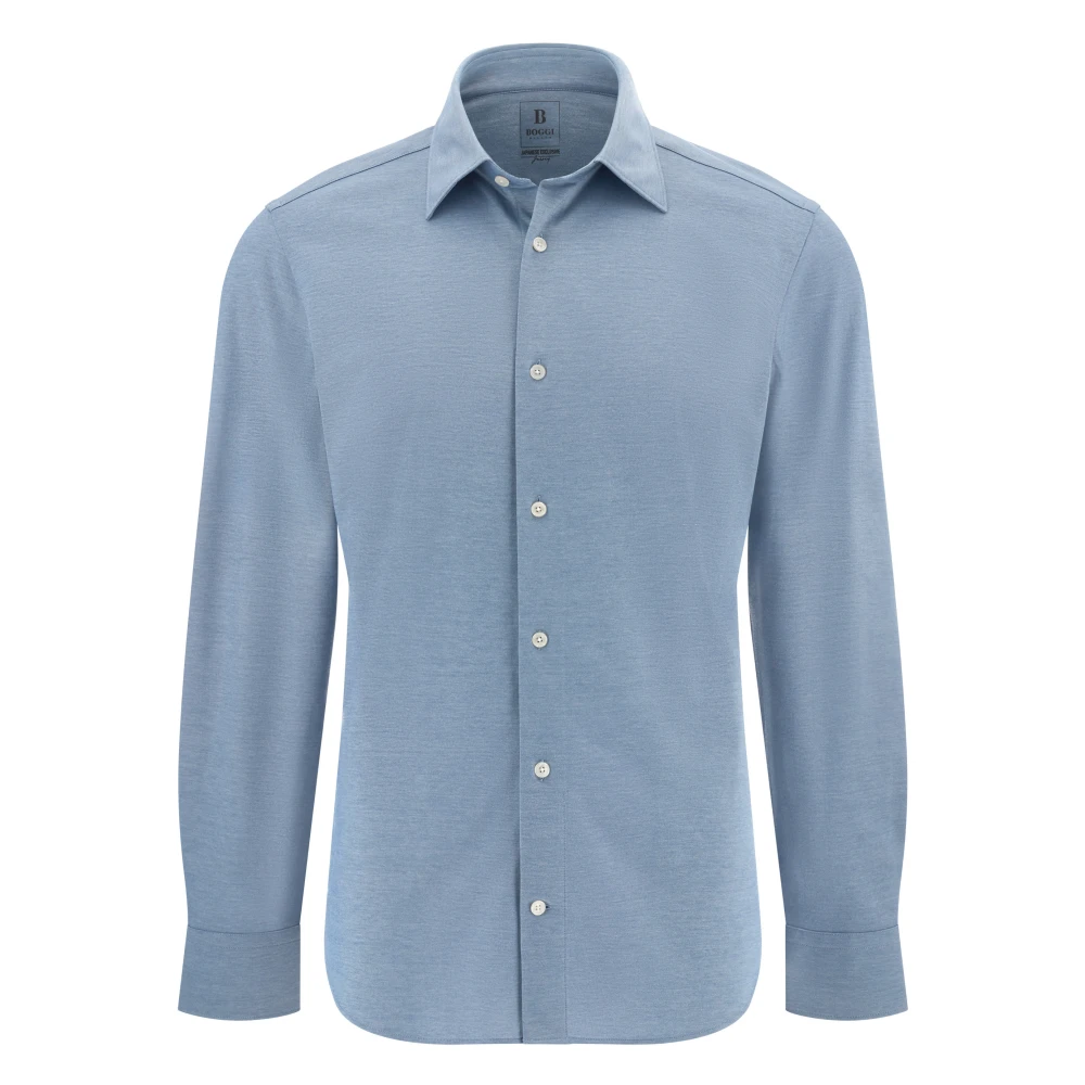 Boggi Milano Herren Blau Regular Fit Japanisches Jersey-Poloshirt