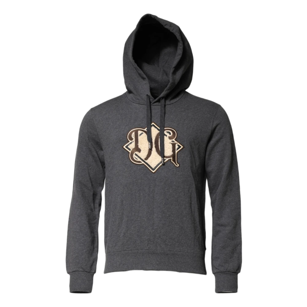 Dolce & Gabbana Men's Gray Logo Patch Hooded Jumper - Hoodies - S - Sweatshirts & Hoodies