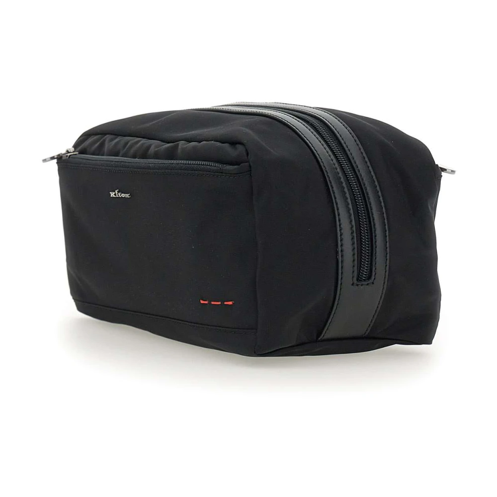 Kiton Zwarte Nylon Clutch Tas met Leren Details Black Heren