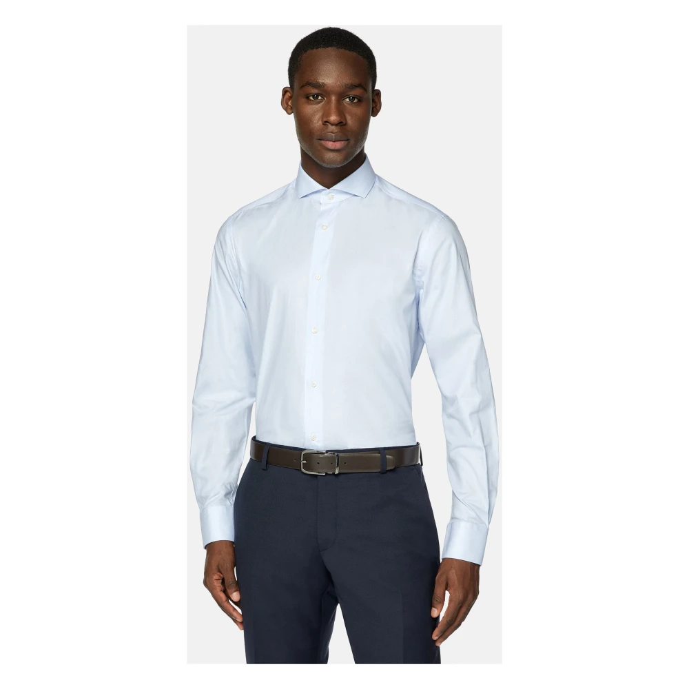 Boggi Milano Slim Fit Katoen Dobby Overhemd Blue Heren