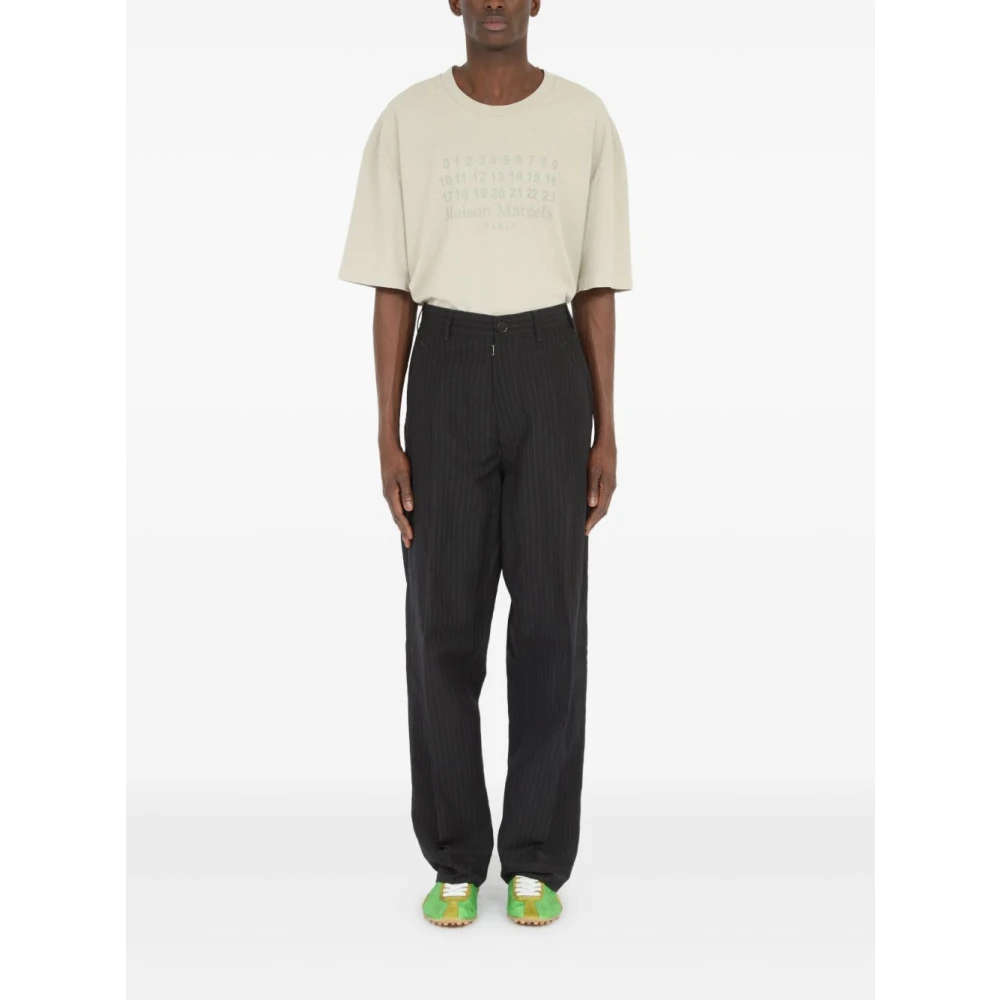 Maison Margiela Zwarte Gestreepte Linnen Wol Broek Black Heren
