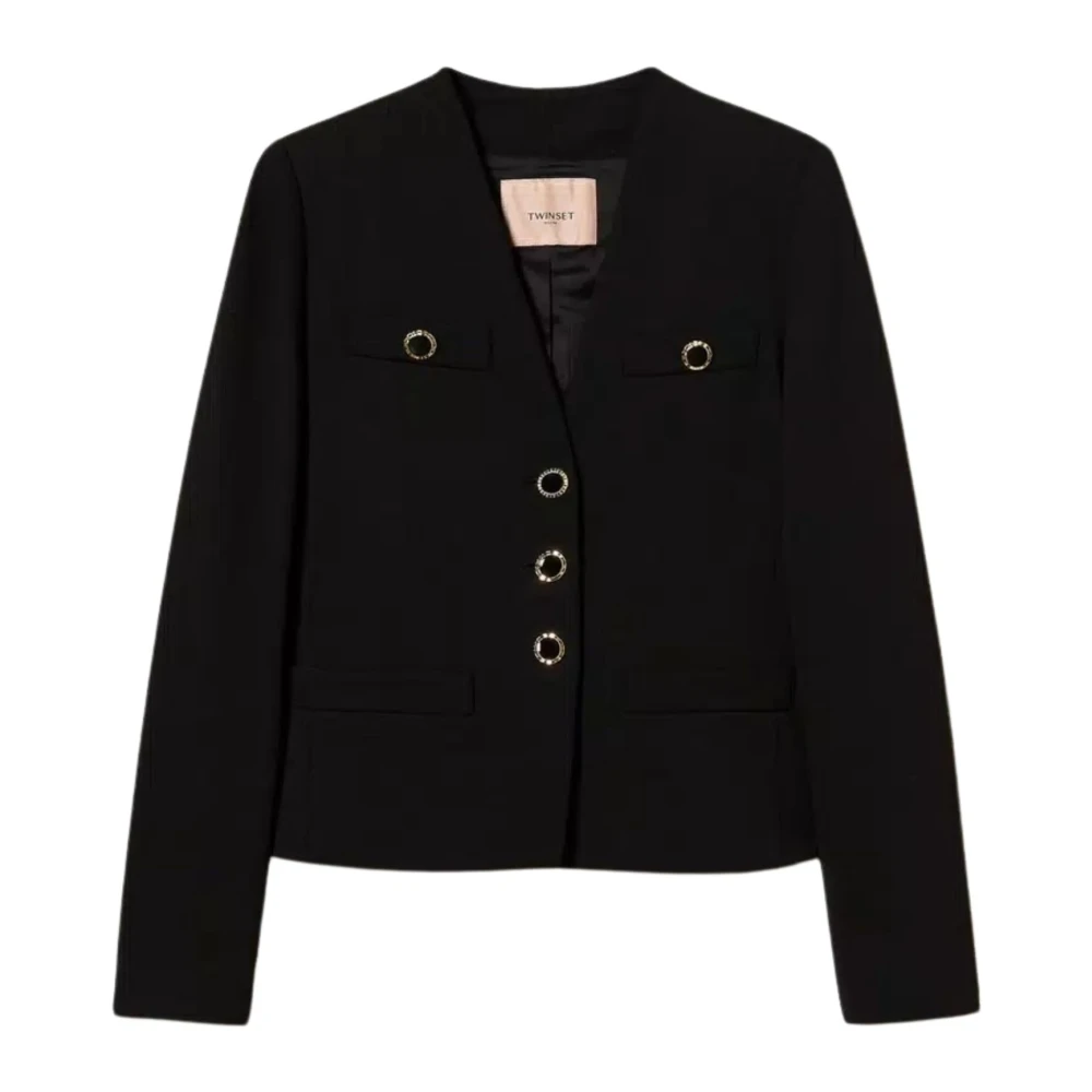 Twinset Zwarte Jersey Blazer met Juweelknopen Black Dames