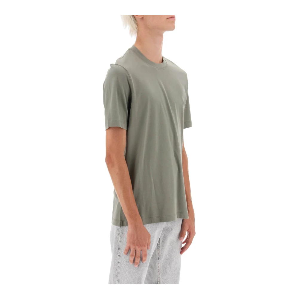 BRUNELLO CUCINELLI Slim Fit Katoenen T-Shirt met Inkepingen in de Zoom Green Heren