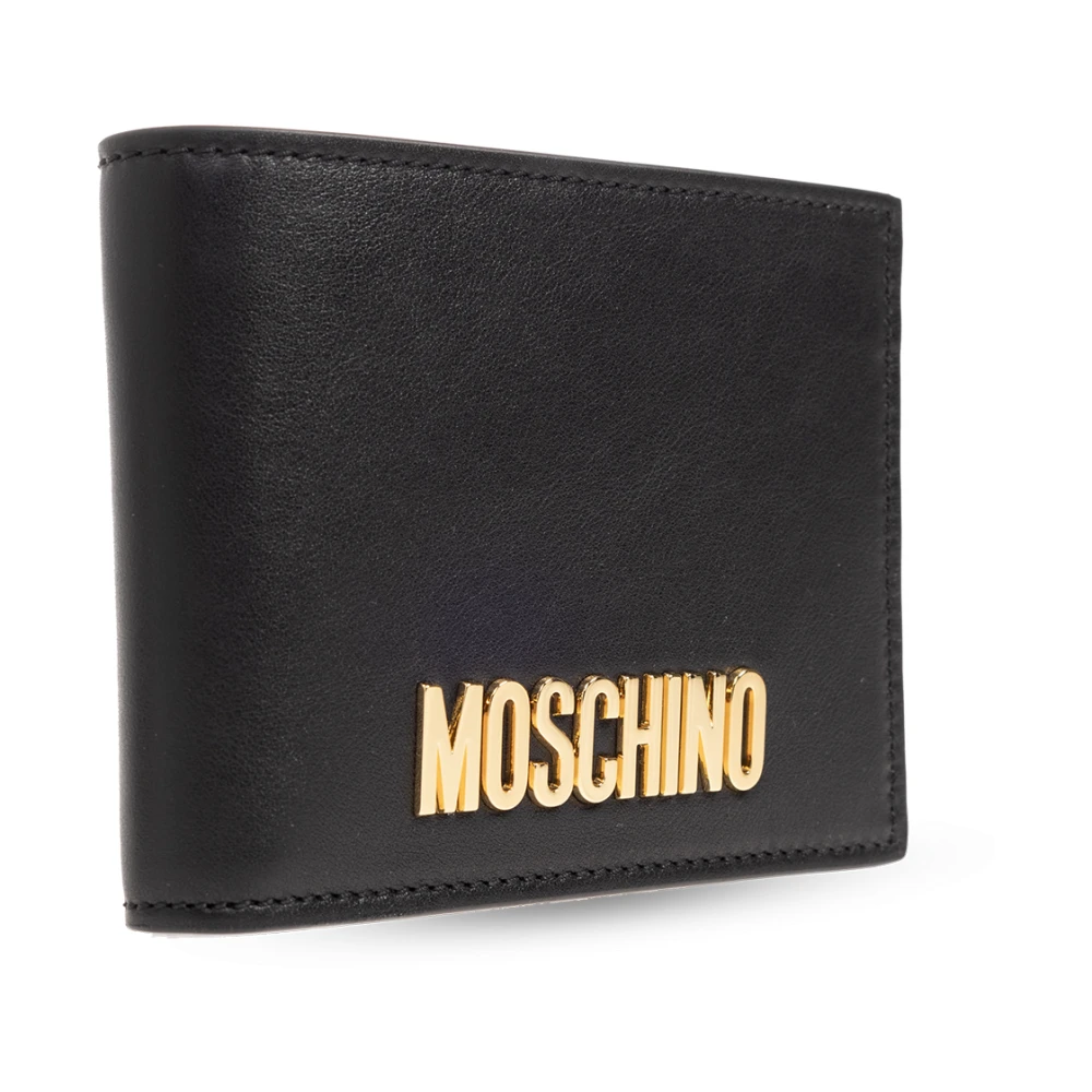 Moschino Leren portemonnee met logo Black Heren
