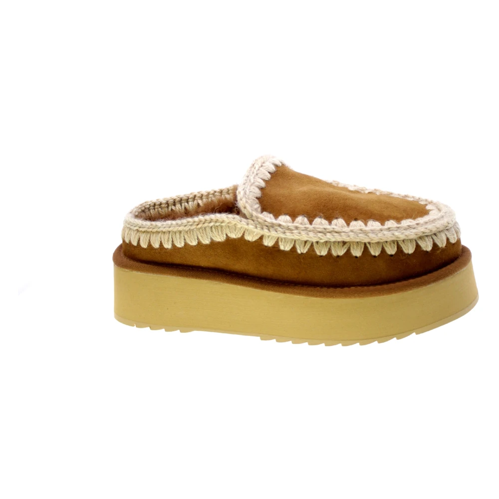 Mou Women's Brown Suede Low Heel Clogs - Slippers - 3 Uk - Shoes