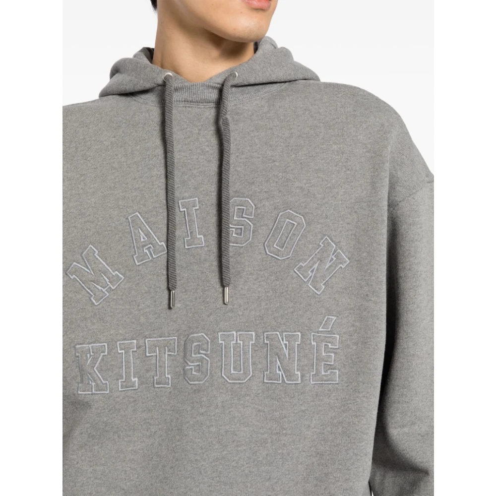 Maison Kitsuné Geborduurd Logo Grijze Sweater Hoodie Gray Heren