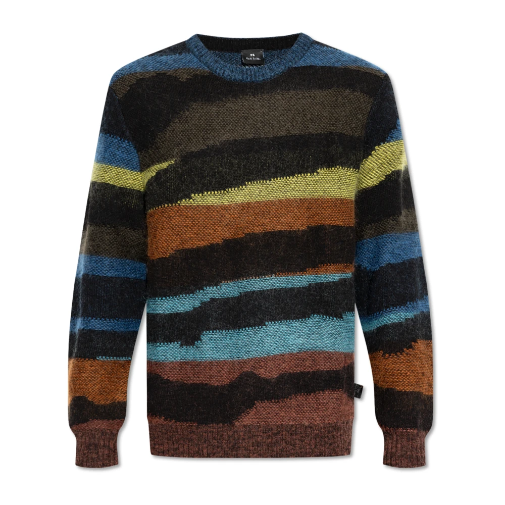 PS By Paul Smith Abstract Gestreepte Zwarte Gebreide Trui Multicolor Heren