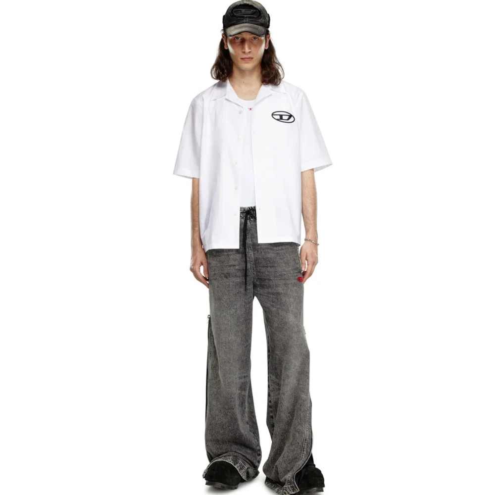 Diesel Witte Lange Mouwen Poplin Shirt met Geborduurd Logo White Heren