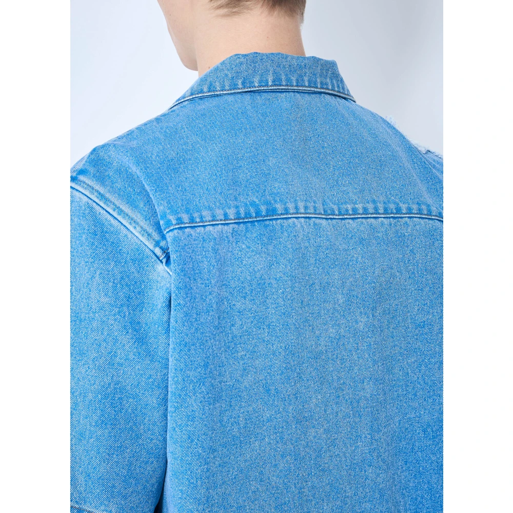 Marni Bloemen Denim Shirt Korte Mouw Italië Blue Heren