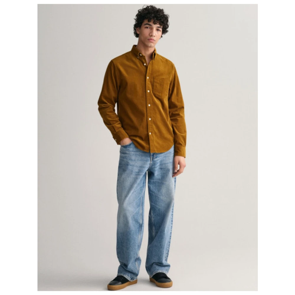 Gant Fluweel Regular Shirt met Borstzak Brown Heren