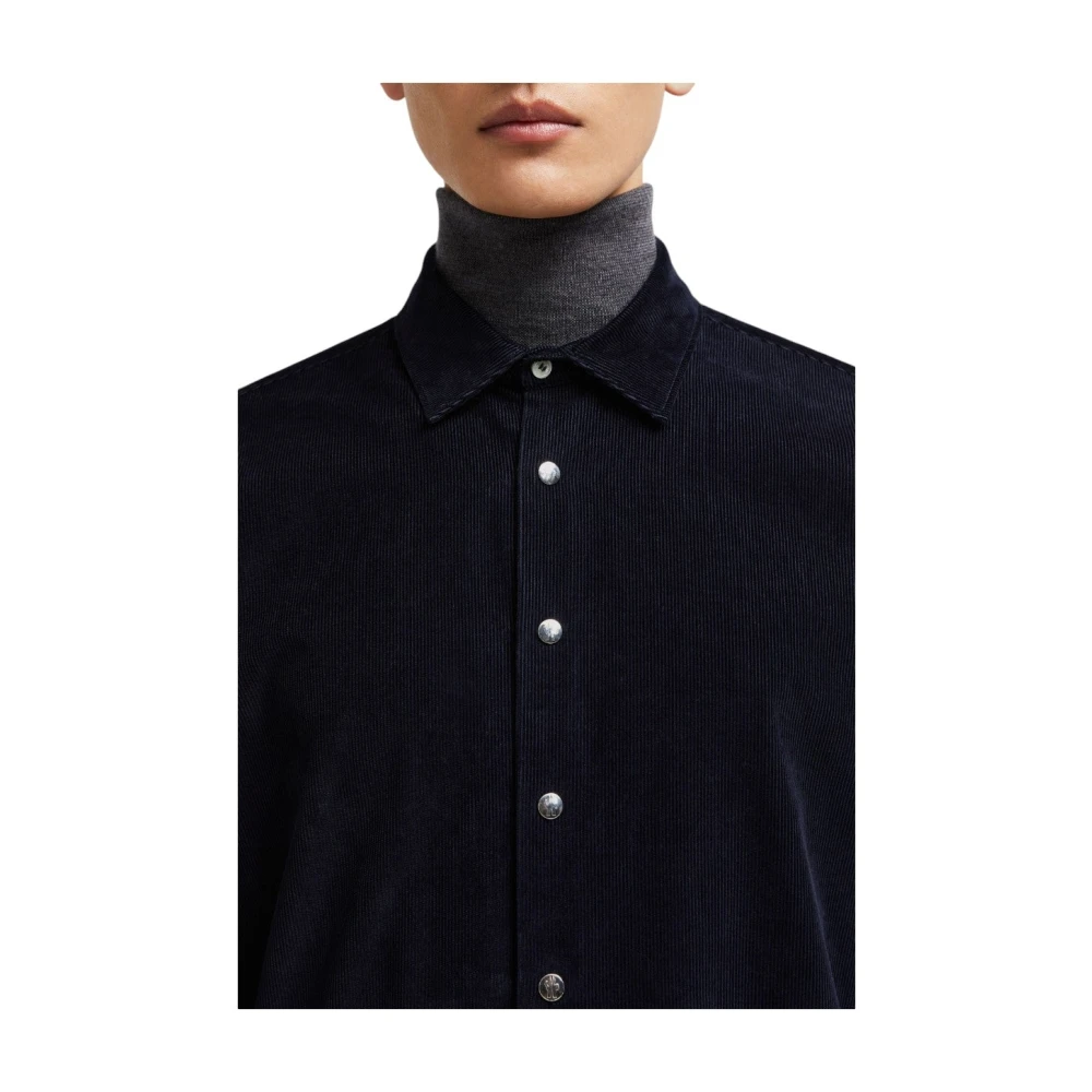 Moncler Nachtblauwe Corduroy Overhemd Blue Heren
