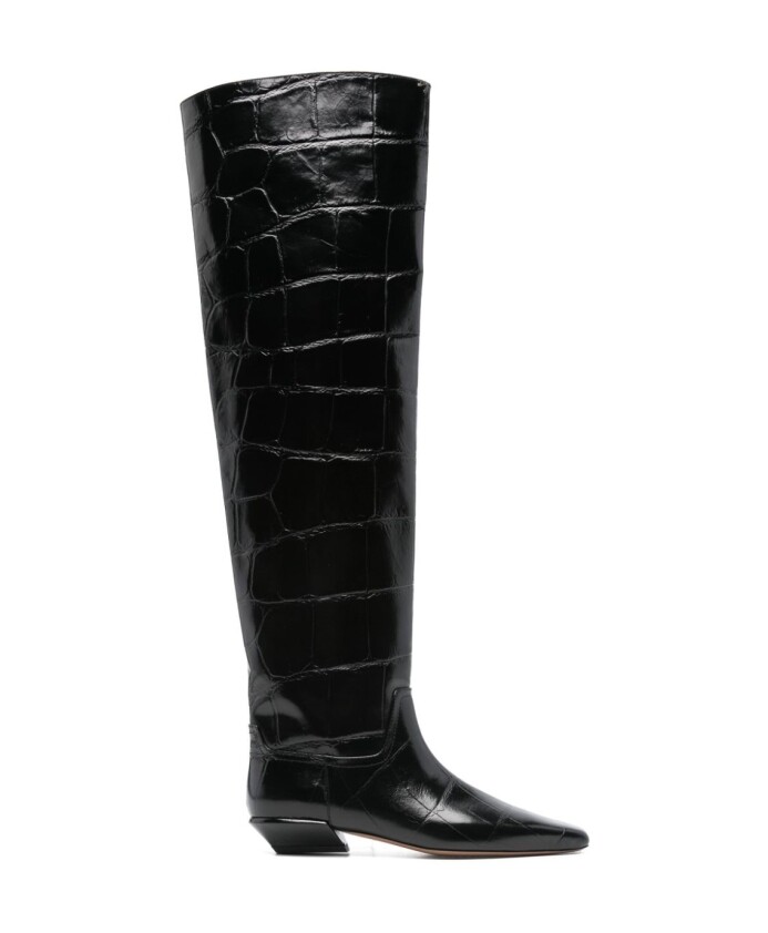 bottes-style-country-noires-en-cuir-croco-embosse