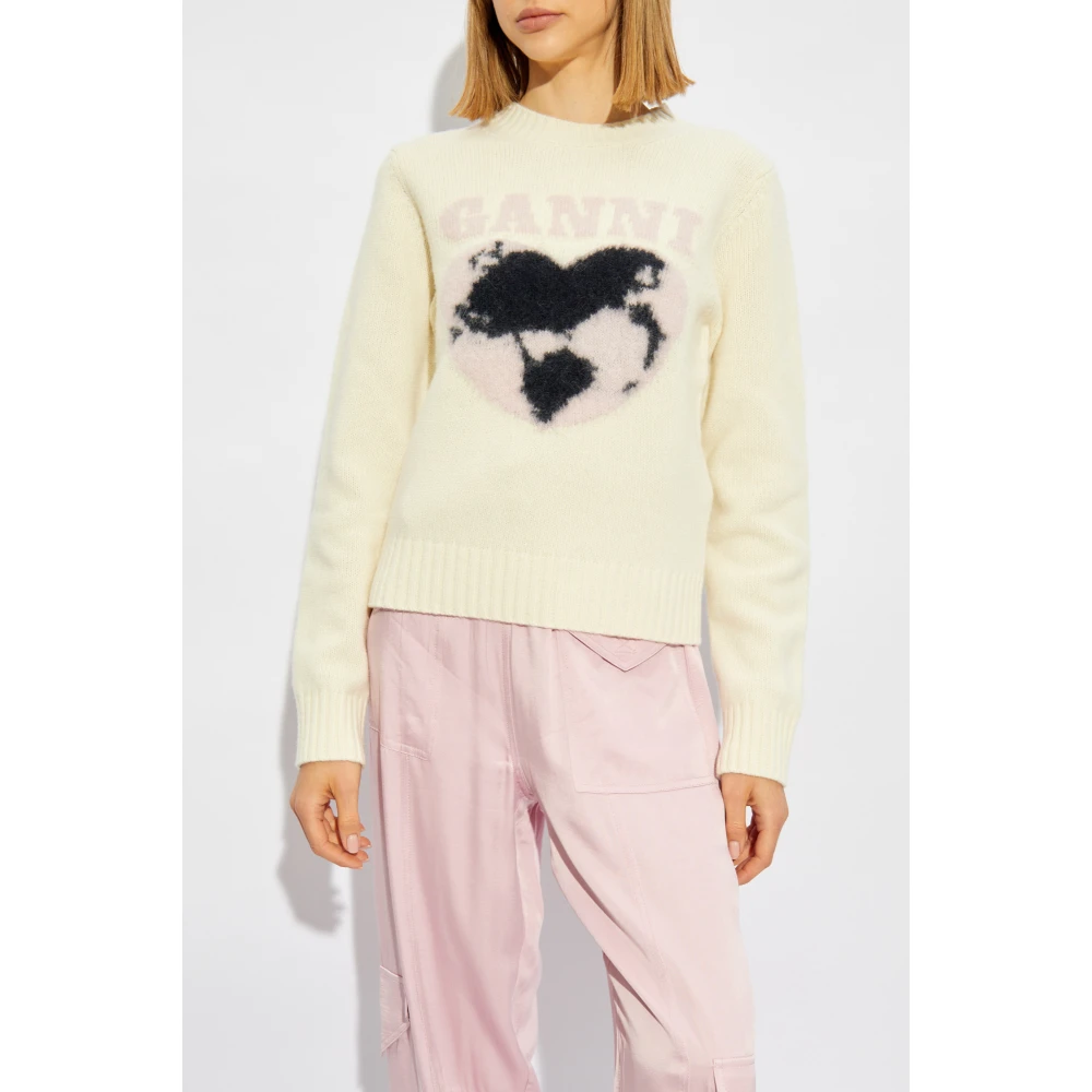 Ganni Trui met logo Beige Dames