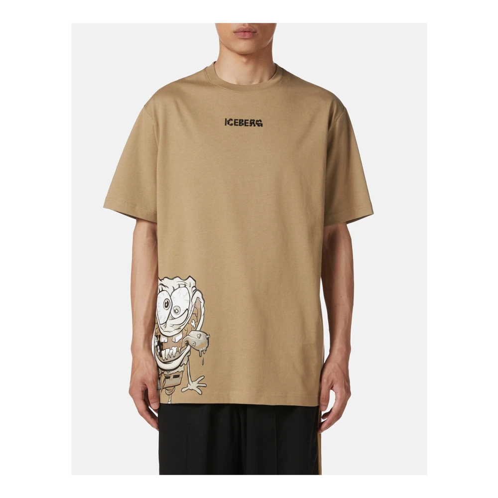 Iceberg Regular fit modderkleurig T-shirt met SpongeBob-print in jersey Brown Heren