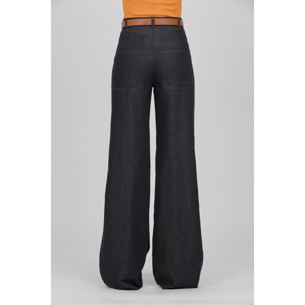 Max Mara Studio Straight Trousers Blue Dames