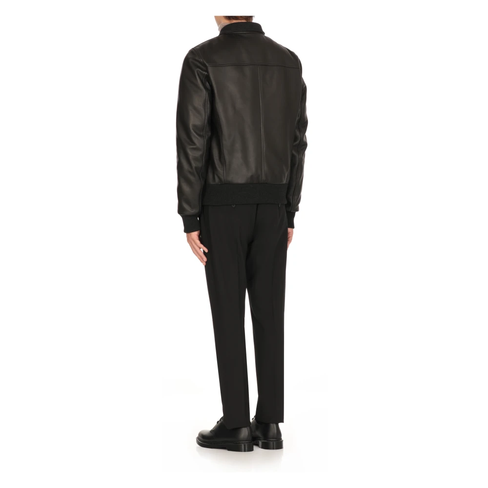 Stewart Zwarte Leren Jas Hoge Hals Rits Black Heren