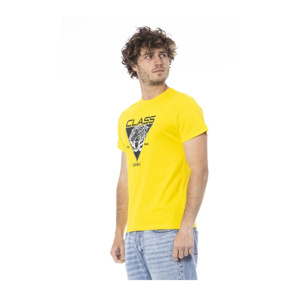 Cavalli Class Logo Print Crew Neck T-Shirt Yellow Heren