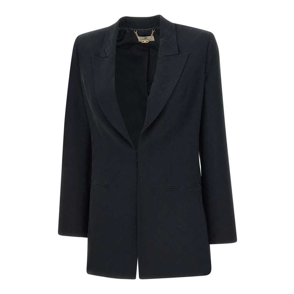 Elisabetta Franchi Zwarte Jacquard Blazer met Epauletten Black Dames