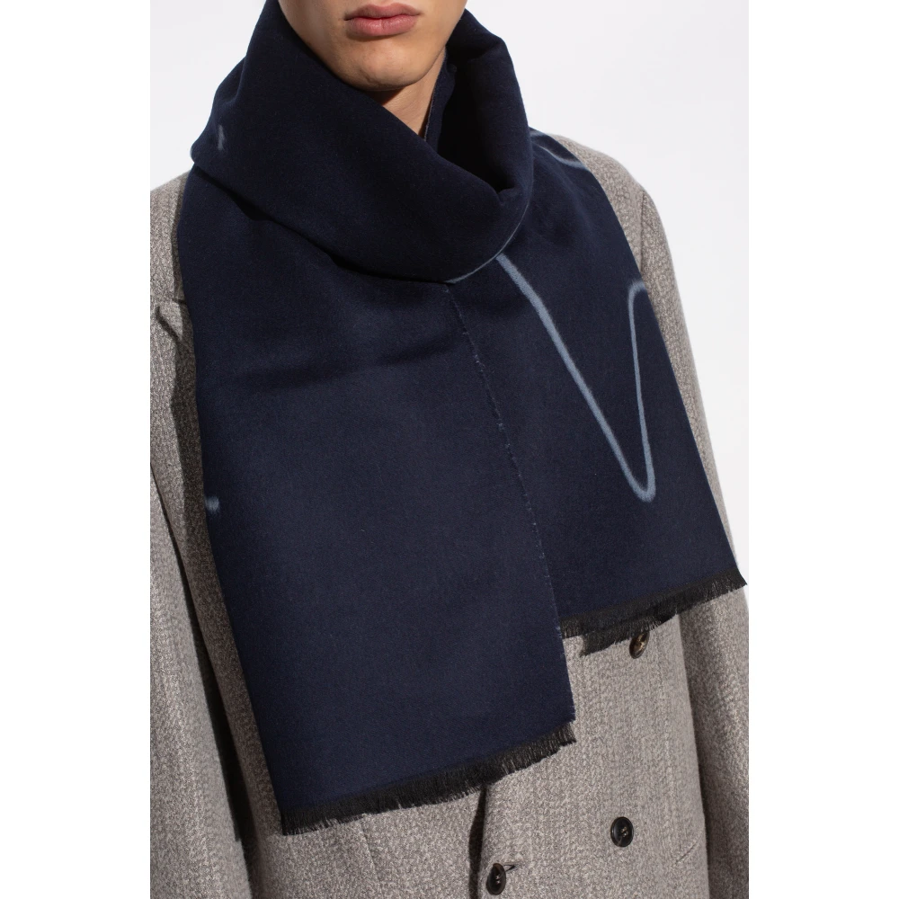 Giorgio Armani Wollen sjaal met logo Blue Heren