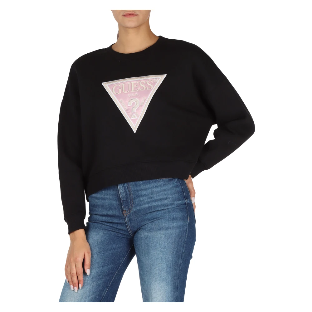 Guess Sweatshirt van katoenmix met logo borduursel Black Dames