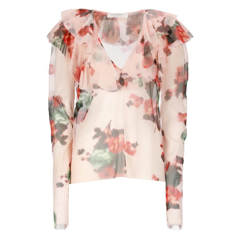 Philosophy di Lorenzo Serafini Roze Bloemen V-Hals Shirt Pink Dames