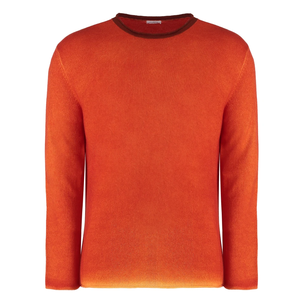 Malo Luxe Cashmere Sweater met Ribgebreide Randen Orange Heren