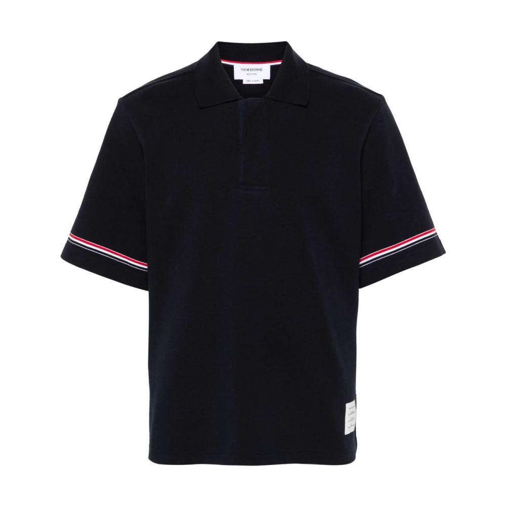 Thom Browne Blauw Poloshirt met RWB Streep Blue Heren