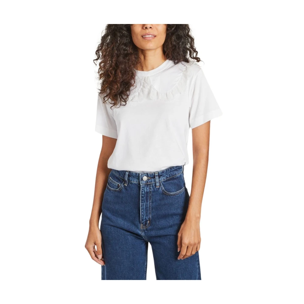 See by Chloé Spets T-shirt i Ekologisk Bomull White, Dam