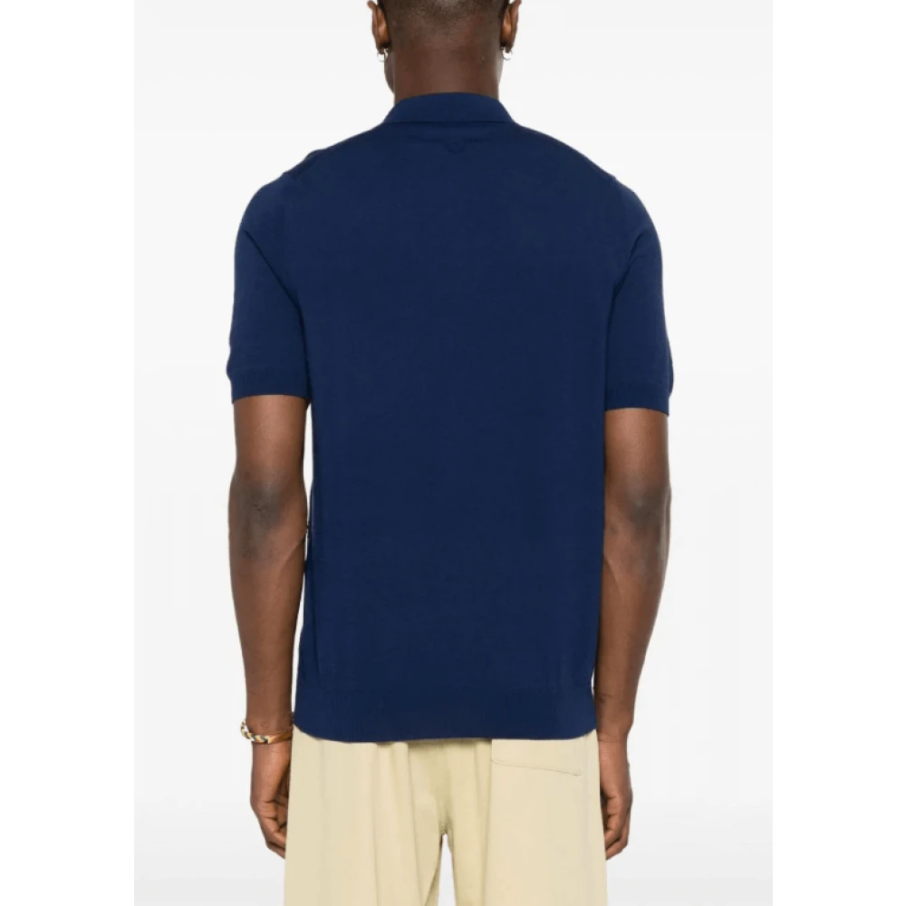 Lardini Navy Check Polo Shirt Blue Heren