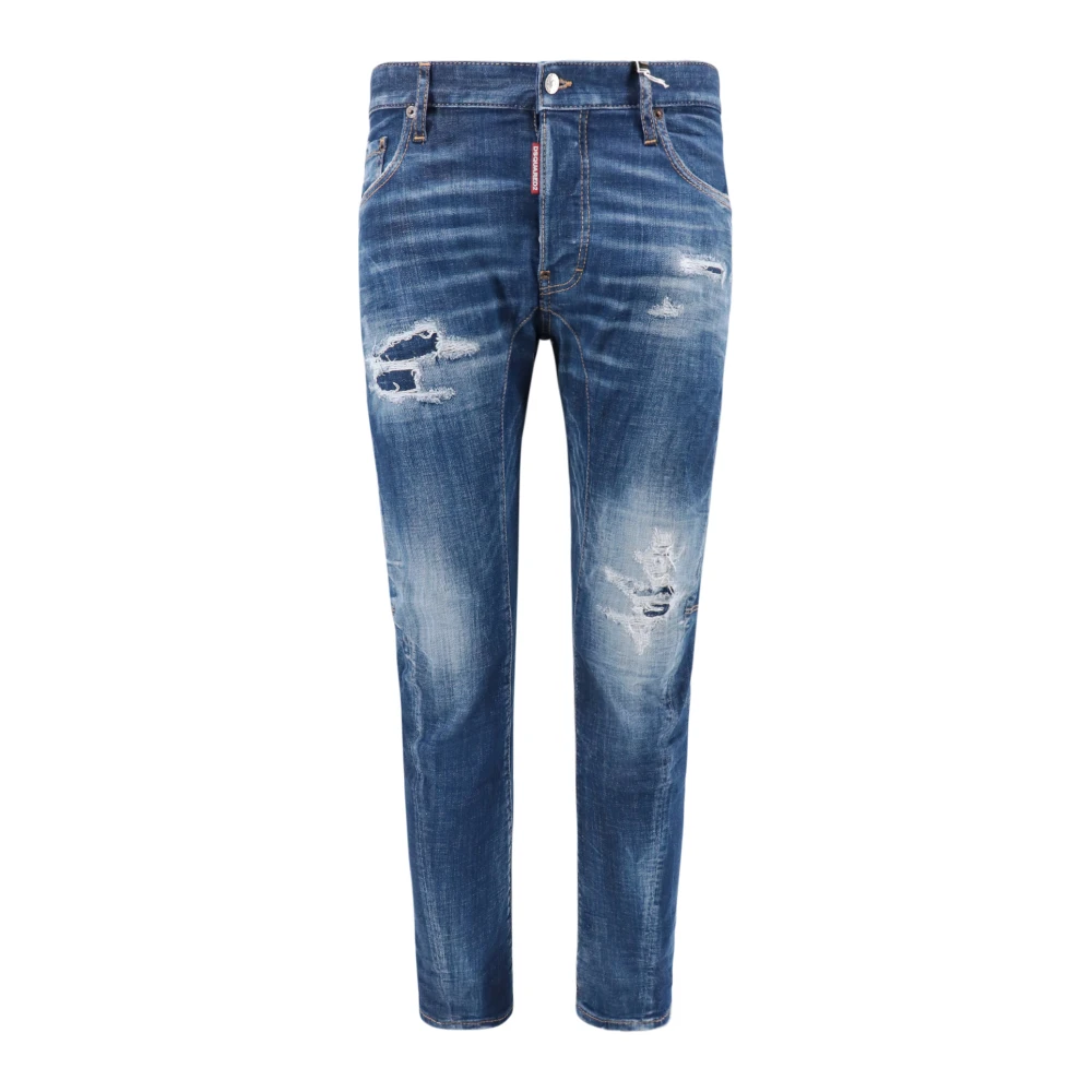 Blå Ripped Stretch Bomull Jeans Aw23