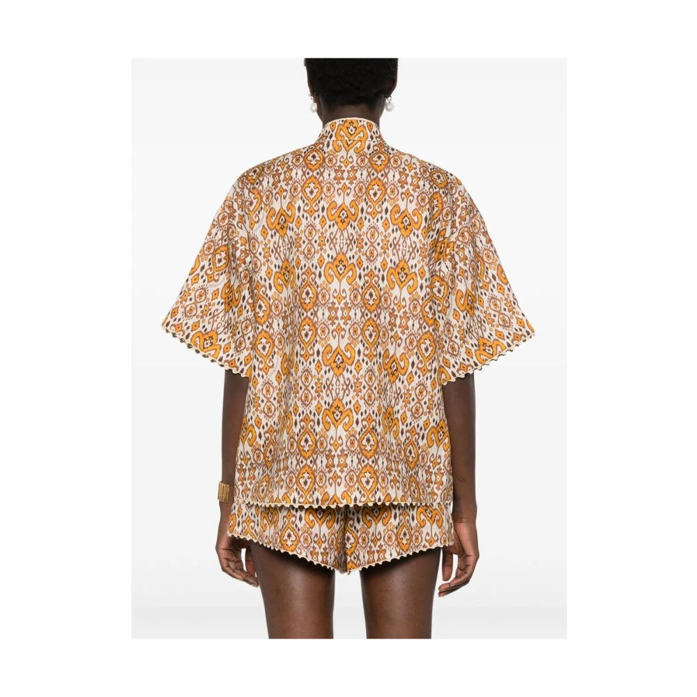 Zimmermann Ikat Patroon Linnen Shirt Brown Dames