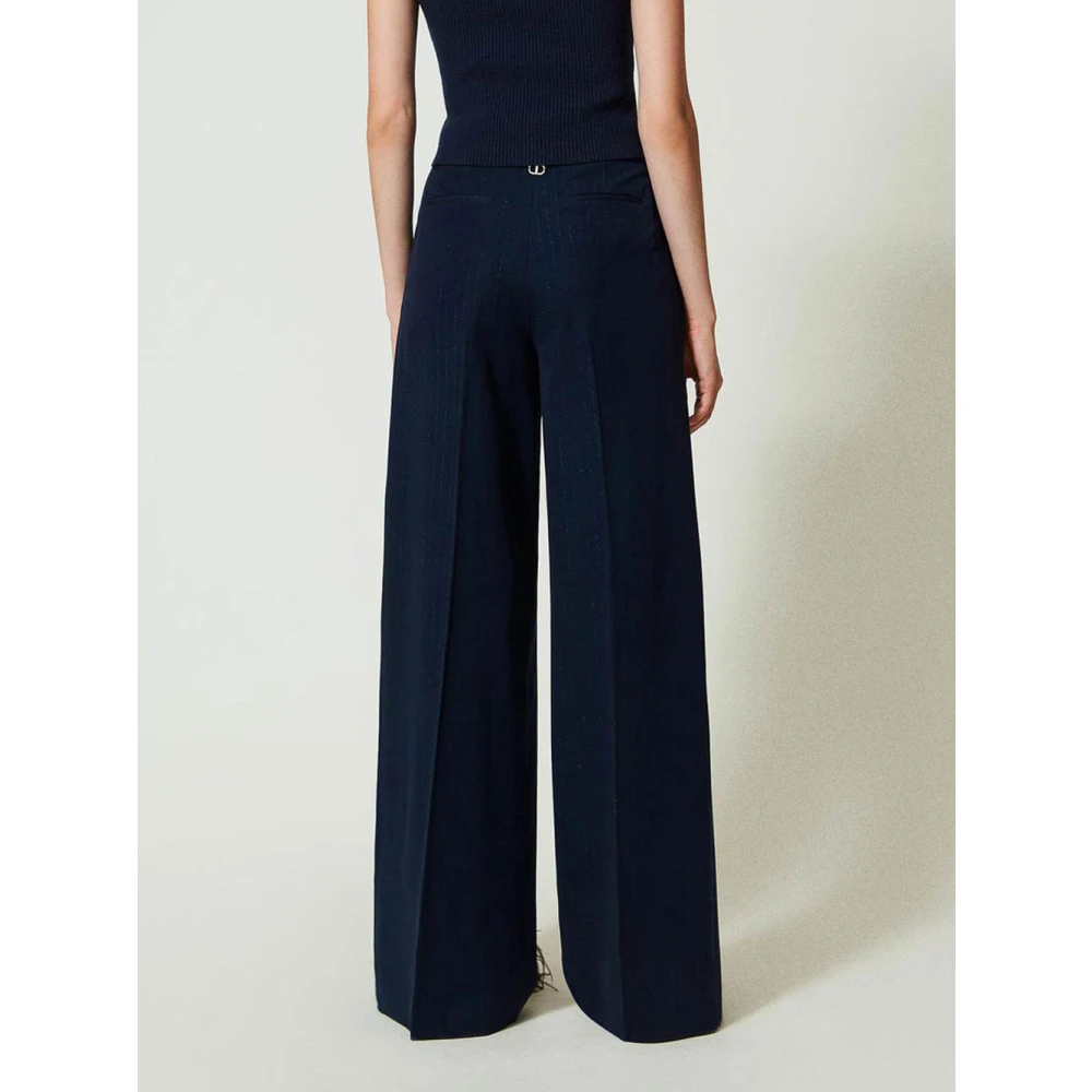 Twinset Wijde Gestreepte Lurex Broek Blue Dames