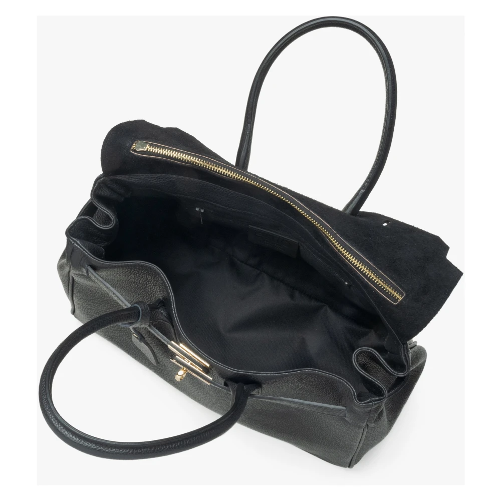 Estro Zwarte Leren Satchel Handtas Luxe Stijl Black Dames