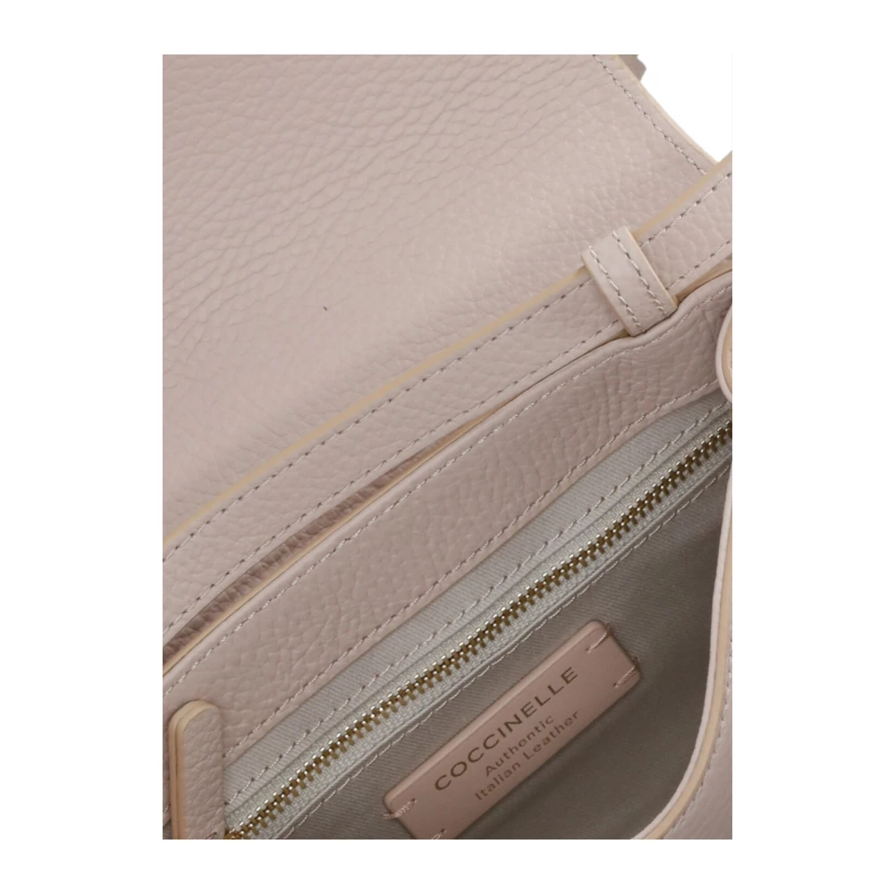 Coccinelle Leren schoudertas met verstelbare handvat Beige Dames