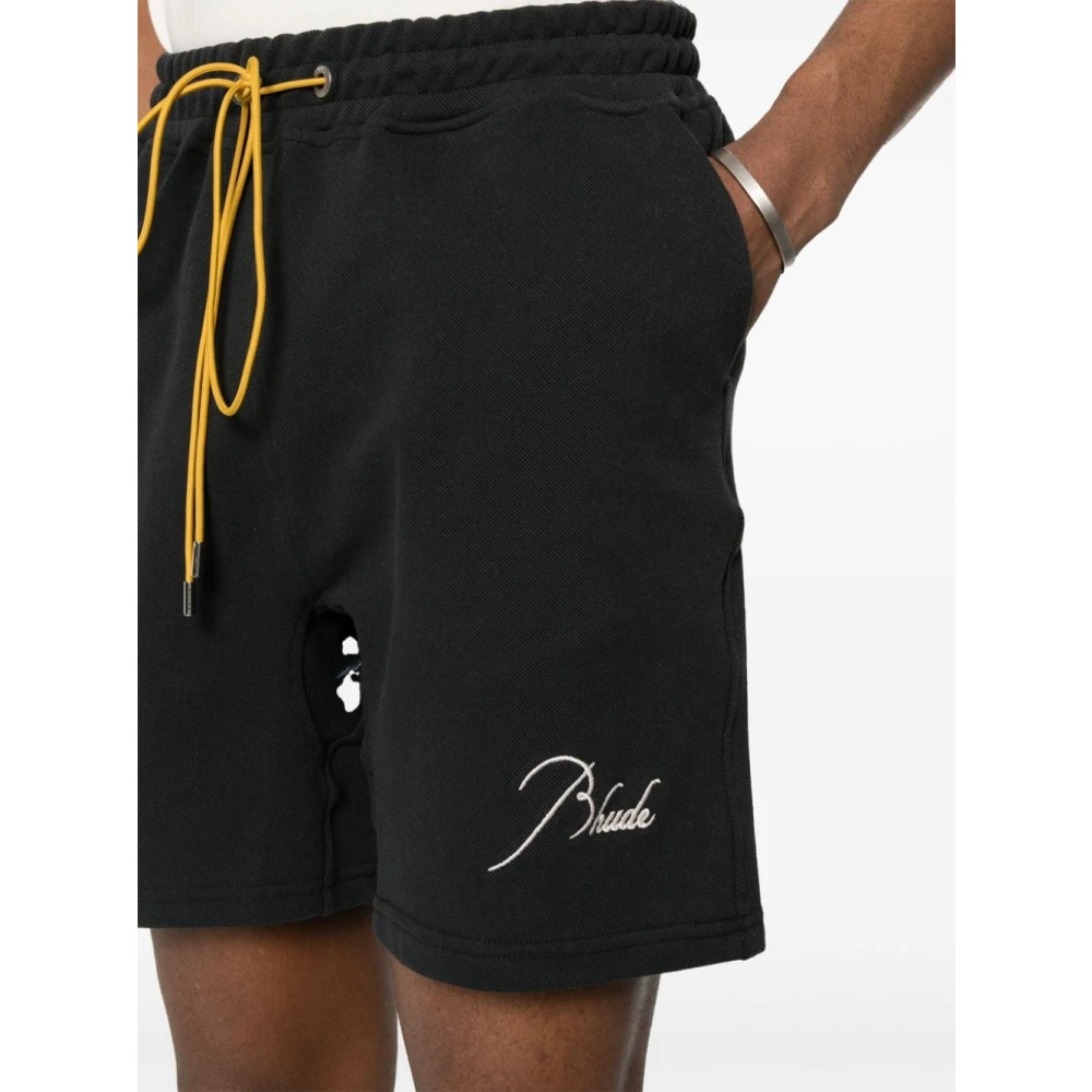 Rhude Zwarte Katoenen Shorts met Elastische Tailleband Black Heren
