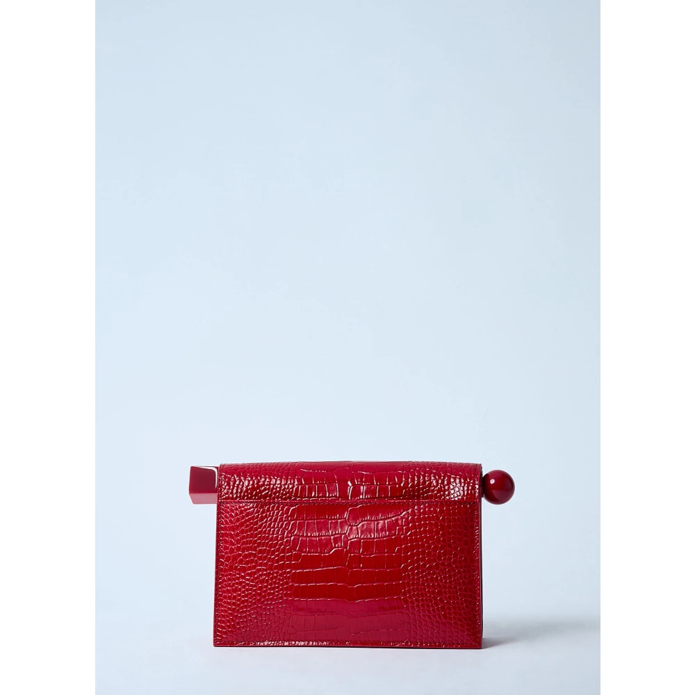 Jacquemus Geometrische Krokodil-geprinte Clutch Tas Red Dames