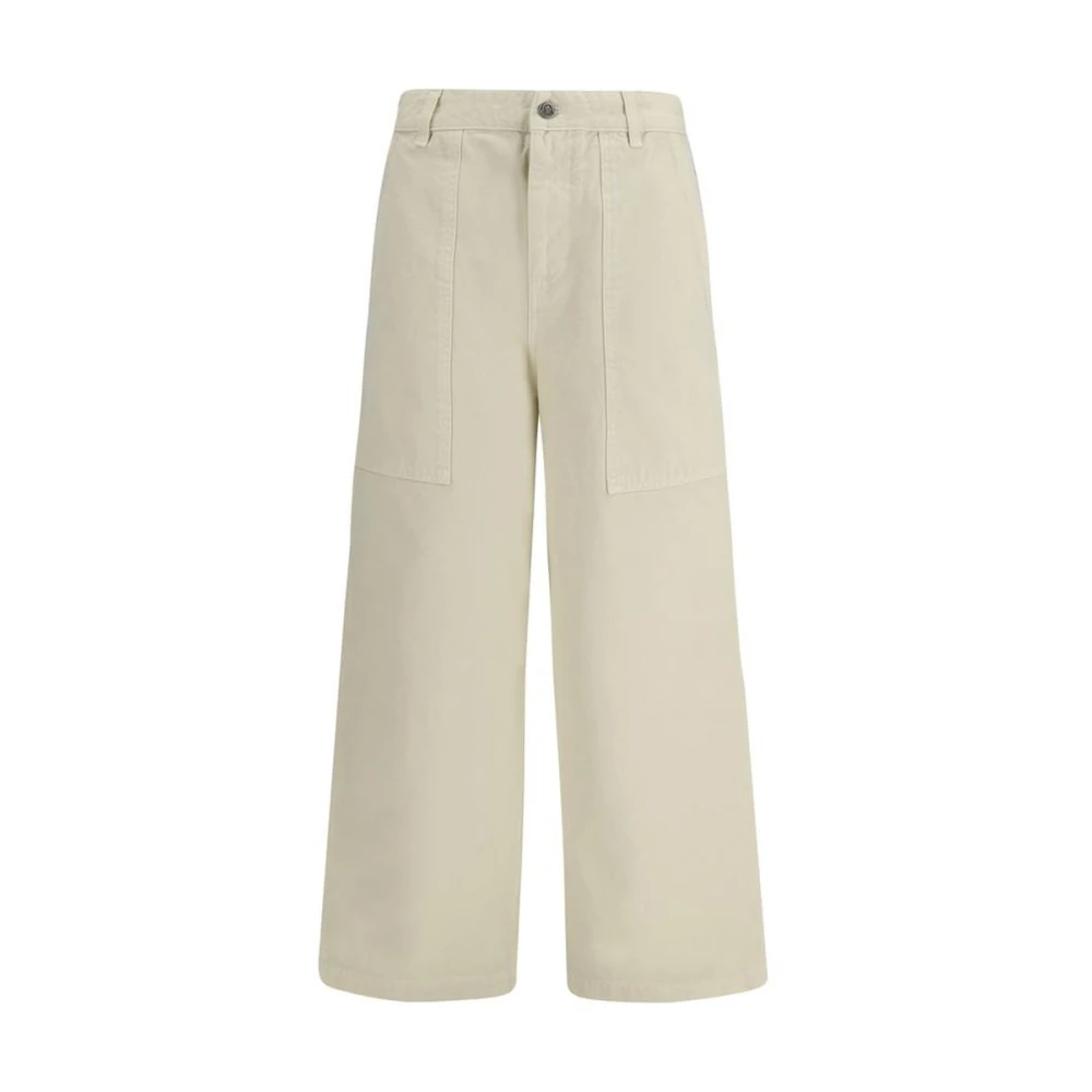 Moncler Women's Beige Wide Jeans, Xs, Cotton Casual Trousers
