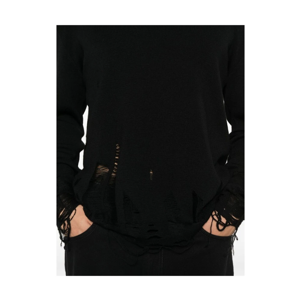 MM6 Maison Margiela Zwarte Distressed Gebreide Trui Black Heren